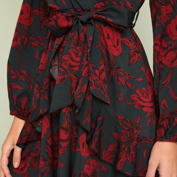 New Sexy Chic Floral Wrap Long Sleeve Mini Dress - Picture 10 of 13